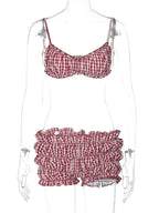 Stripe Two Piece Set With Elastic Camisole And Ruched Shorts l