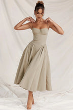 Backless Suspender Midi Dress Sleeveless A Line Style For Evening Wear