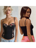 Floral Embroidered Slim Fit Spaghetti Strap Camisole Top