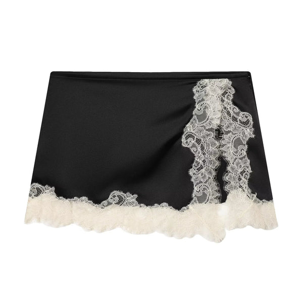 Lace Hem Mini Skirt Mid Waist Above Knee Length