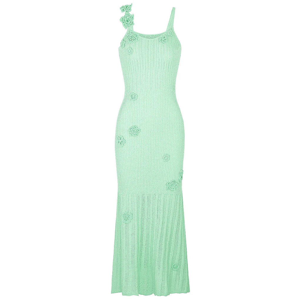 Airy Floral Knit Maxi Dress With Spaghetti Straps
