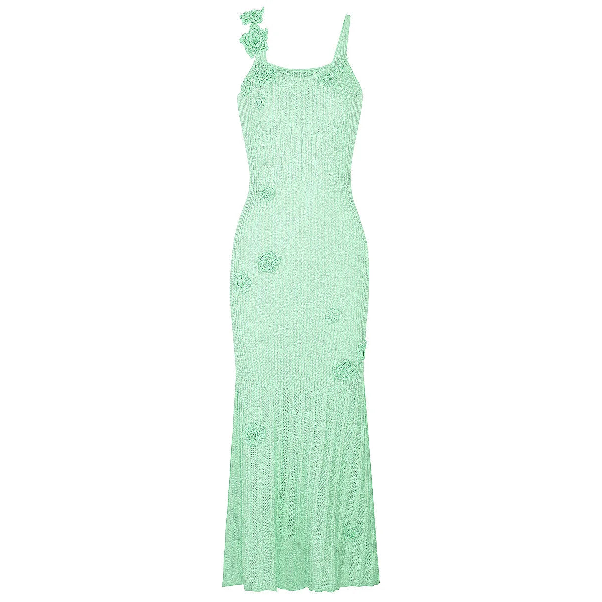 Airy Floral Knit Maxi Dress With Spaghetti Straps