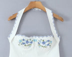 Backless Halter Embroidered White Dress For Women Elegant A Line Mini Dress