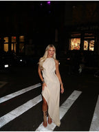 Chic Backless Off Shoulder Pleated Knee Length Dress With Irregular Silhouette