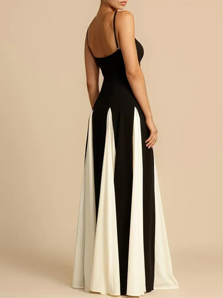 Elegant Splice Slip Maxi Dress For Women Formal Occasions Floor-Length Evening Gown