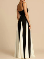 Elegant Splice Slip Maxi Dress For Women Formal Occasions Floor-Length Evening Gown