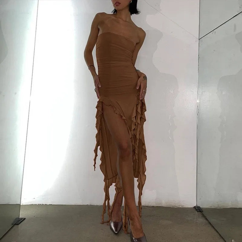 Tube Top Strapless Sexy Midi Dress