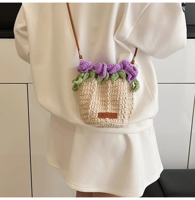 String Bucket Bag For Women Lightweight Crossbody Versatile Hollowout Design