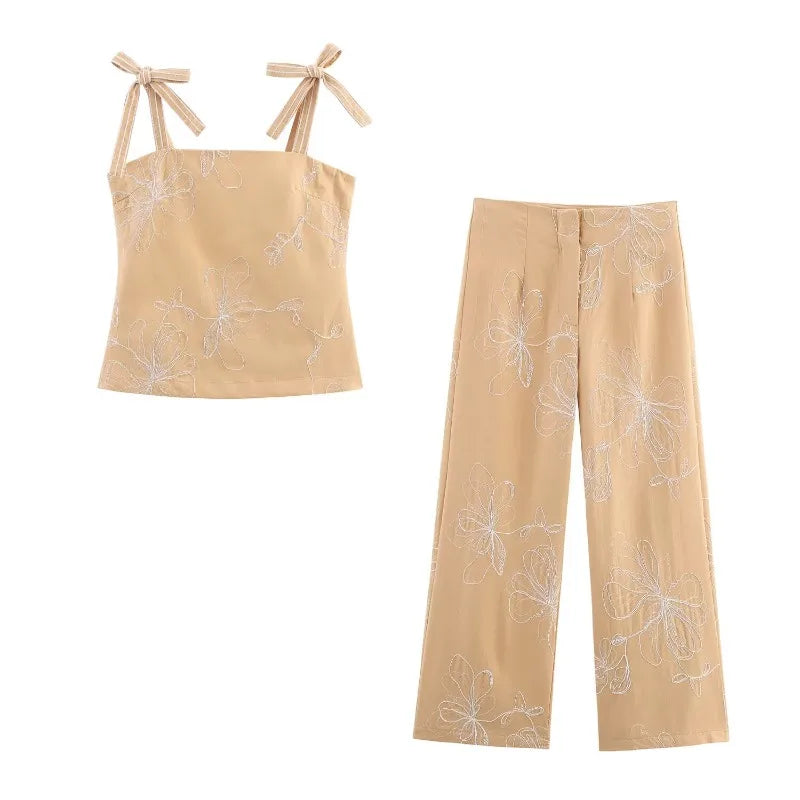 Cotton Two Piece Set For Women With Vest And Ankle Length Trousers