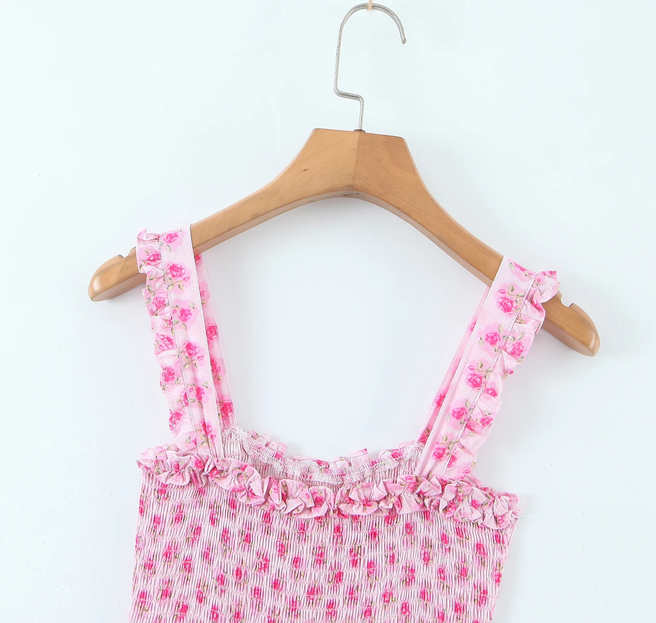 Flower Print Corset Ruched Elastic Body Sling Mini Square Collar Ruffles Hem Dress