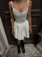 Floral Square Neck Sleeveless Bodycon Pleated Mini Dress