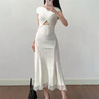 Lace Collar Splice Dress Slimming Fish Tail Gown
