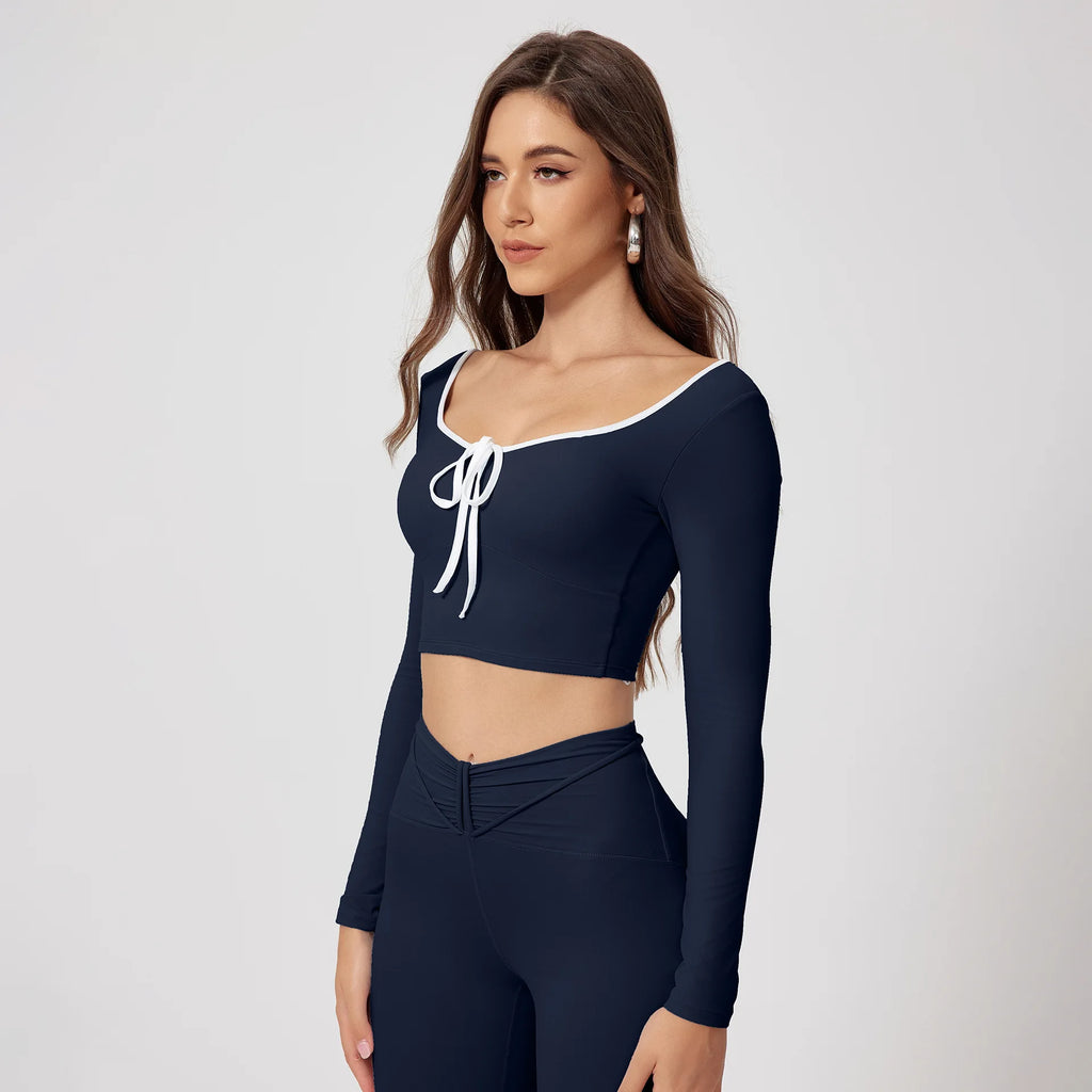 Woman Long Sleeve Seamless Round Neck Casual Yoga Clothes Gymwear Quick-Dry Running Workout Sportswear