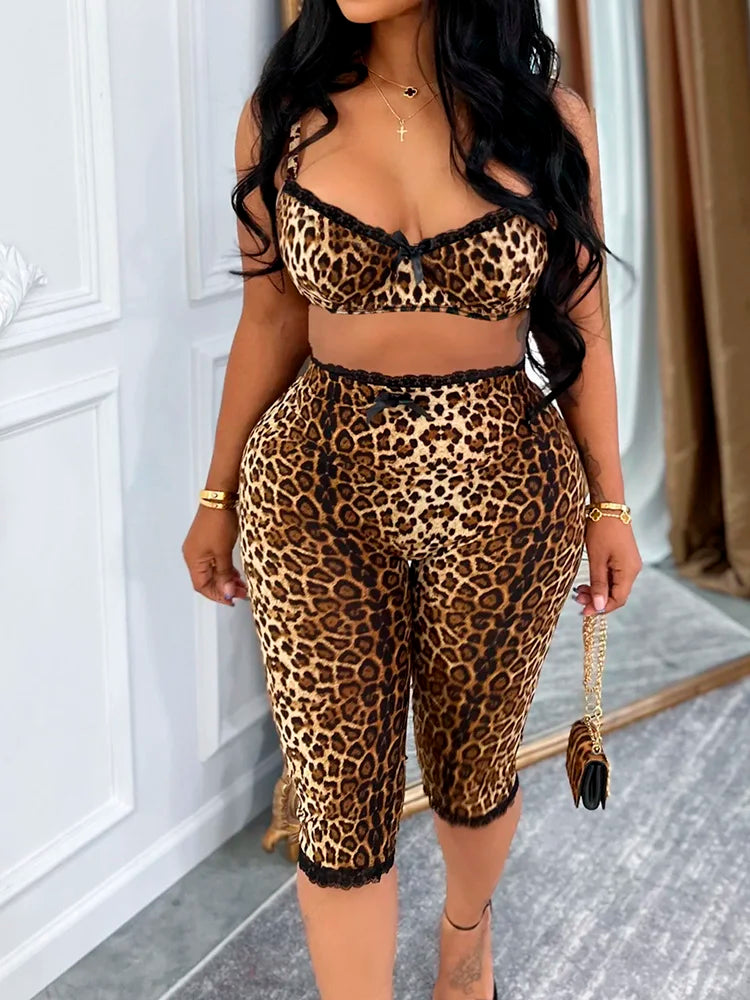 Leopard Lace Trim Two Piece Set