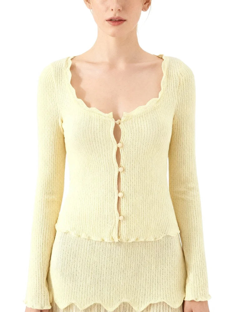 Women Fashion Sweet Lace Patchwork Knitted Cardigan Vintage O-Neck Long Sleeve Sweater