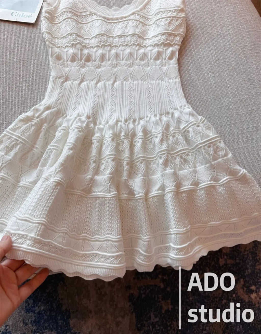 A Line Dress With Ruffled Knitted Vest For Women French Style