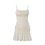 Two Piece Set Slim Top And Pleated Skirt With Ruffles