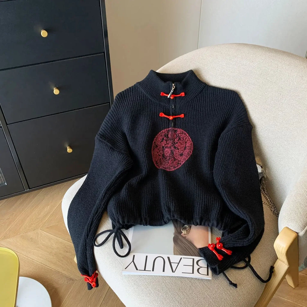 Vintage Knit Sweater With V Neck And Loose Fit