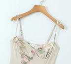 Women Vintage Floral Print Knit High Stretch Sling Mini Dress