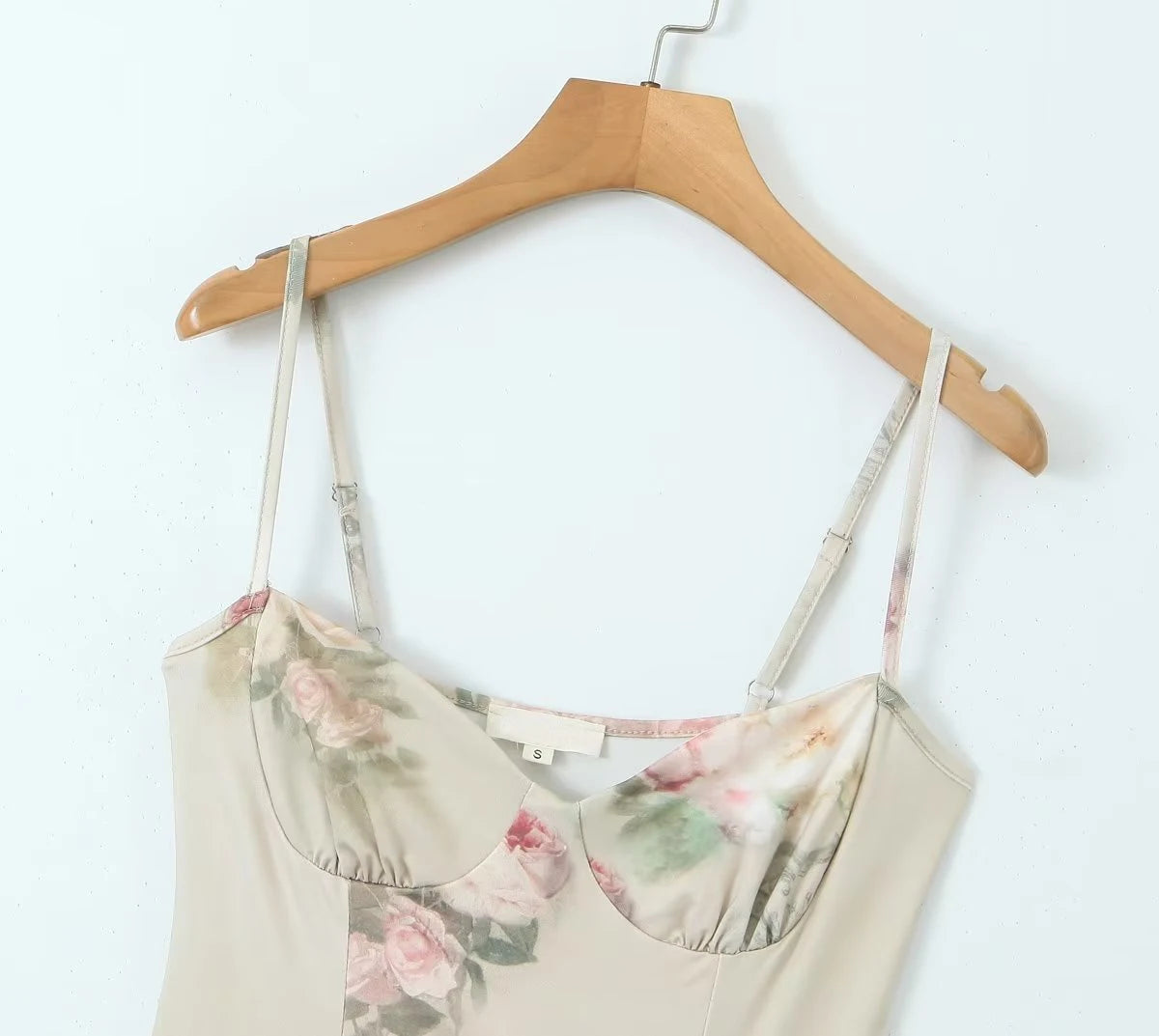 Women Vintage Floral Print Knit High Stretch Sling Mini Dress