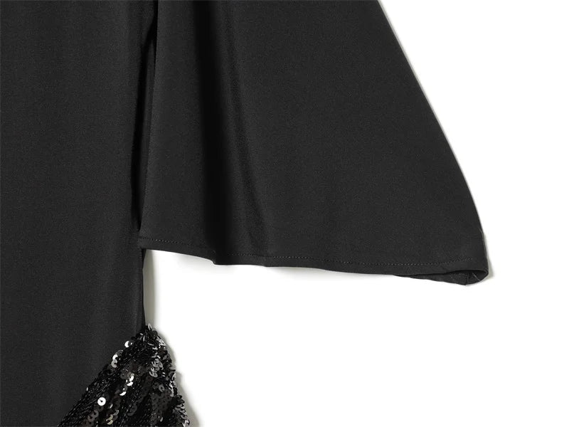 Backless Sequin Patchwork Maxi Dress With Wide Sleeves