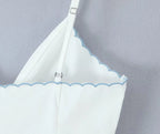 Wave Edged White Camis Sexy Bow V Neck Cotton Slim Crop Top