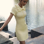 Ruffled High Waist Mini Dress Short Sleeve Knit Elegant Vintage