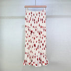 Pleated Red Print High Waist Midi Skirt And Sleeveless