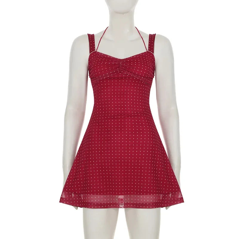 Polka Dot A Line Mini Dress With Ruched Strapless Backless Silhouette