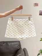 White Polka Dot Mini Skirt High Waist