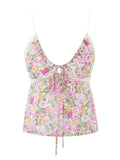 Floral Print Chiffon Sexy Backless Slim Super Short Lace Camis Top