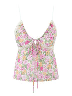 Floral Print Chiffon Sexy Backless Slim Super Short Lace Camis Top