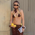Sunset Allure Patchwork Bandeau Push Up Bikini Strappy Swimwear For Beach Vacation Style