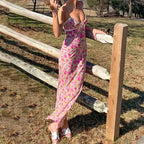 Floral Lace Trim Spaghetti Strap Maxi Dress