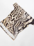 Leopard Print Two Piece Set For Women Slash Neck Backless Top And Hip Crop Pants