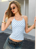 Polka Dot Halter Backless Crop Cami