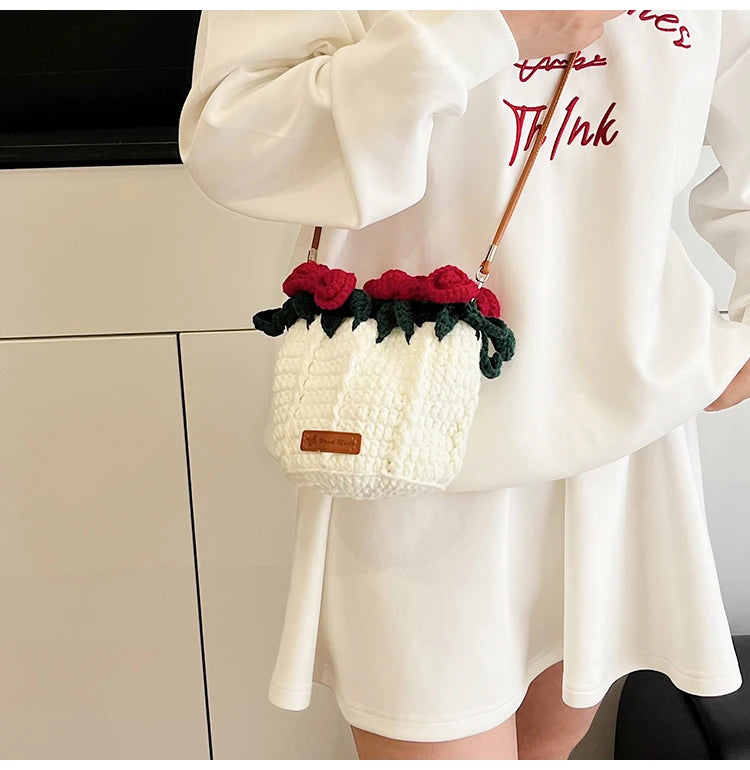 String Bucket Bag For Women Lightweight Crossbody Versatile Hollowout Design