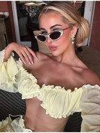 Women Fashion Yellow Off Shoulder Ruffled Two Piece Set Long Sleeve Crop Top Tiered Maxi Skirt