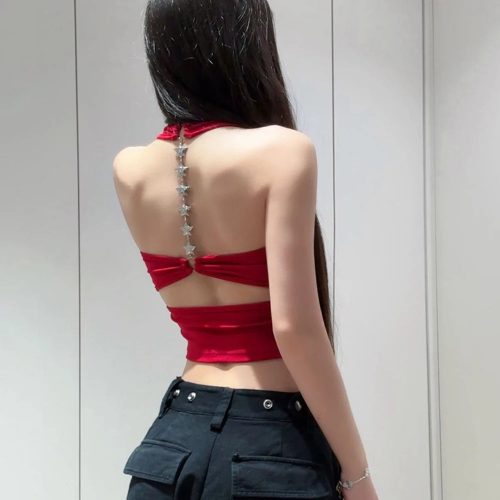 Midnight Y2K Backless Chain Cutout Strapless Tank Top
