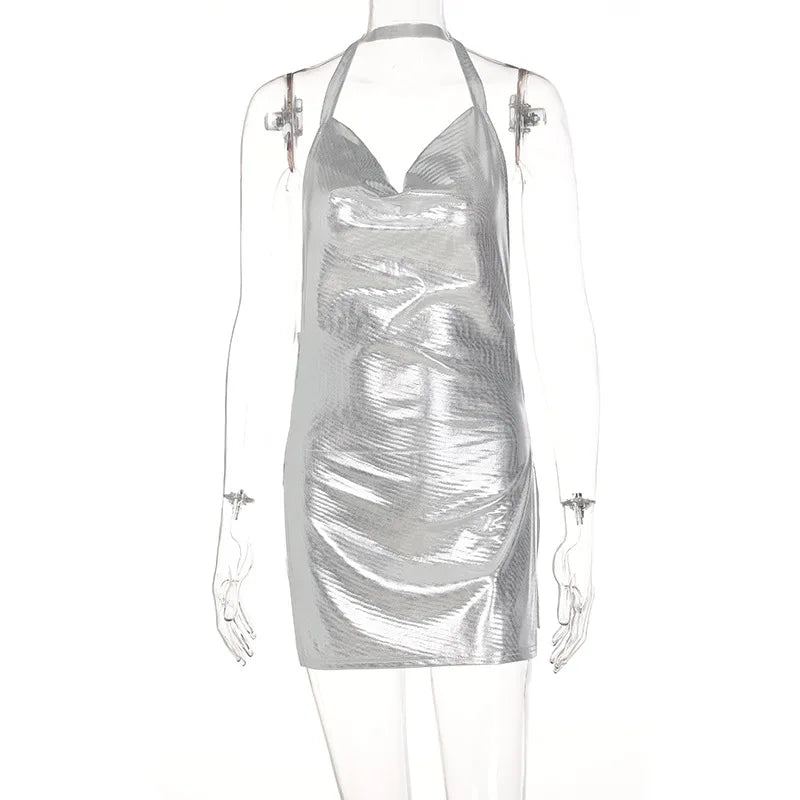 Sequin Backless Party Dress With Hanging Neck