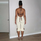 Lace Up Halter Bow Jumpsuit For Women V Neck Backless