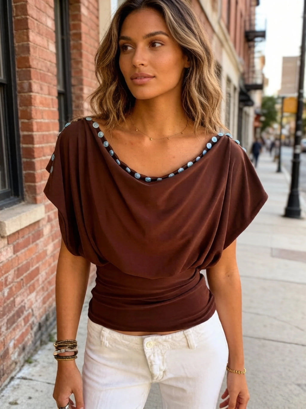 Women's Ruched O-Neck Top