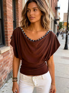 Women's Ruched O-Neck Top
