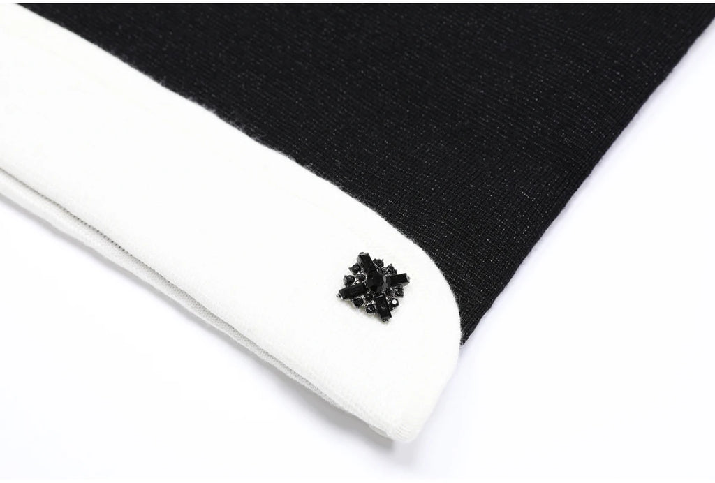 Diamond Buckle Knit Top With Elastic Fit Long Sleeve Pullover Round Neck For Women