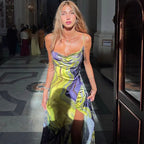 Floral Backless Strapless Maxi Dress With High Front Slit