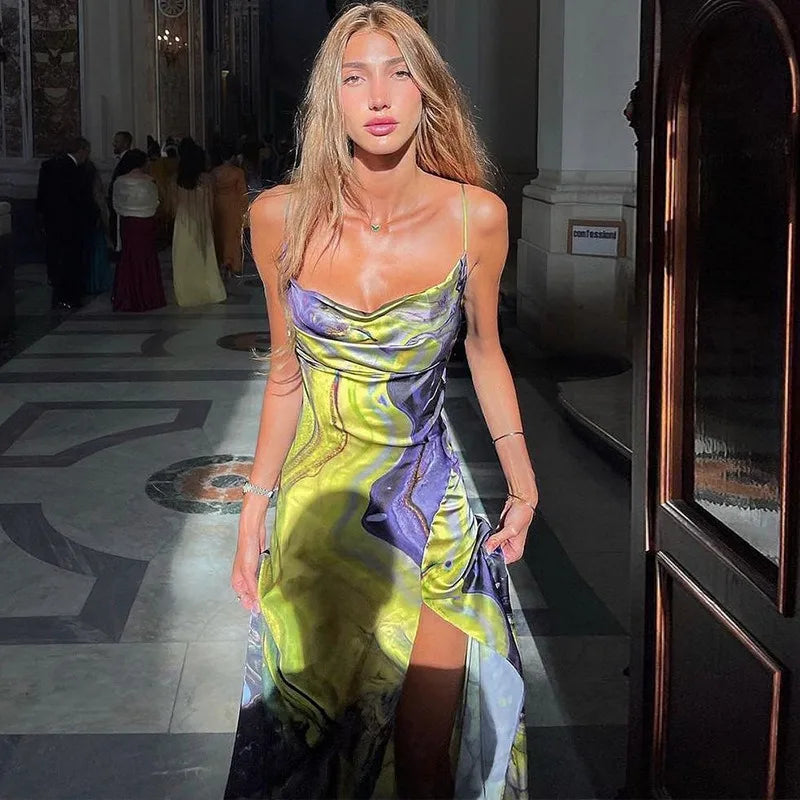 Floral Backless Strapless Maxi Dress With High Front Slit