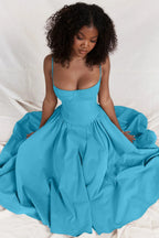 Backless Suspender Midi Dress Sleeveless A Line Style For Evening Wear