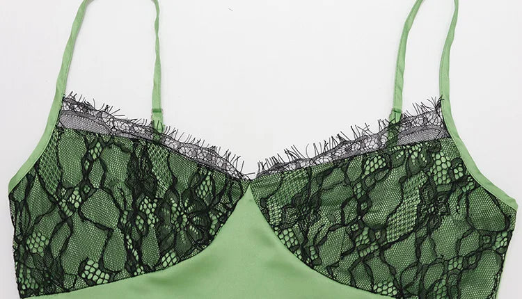 Green Camisole Lace Patchwork Slim Sheath Mini Dress