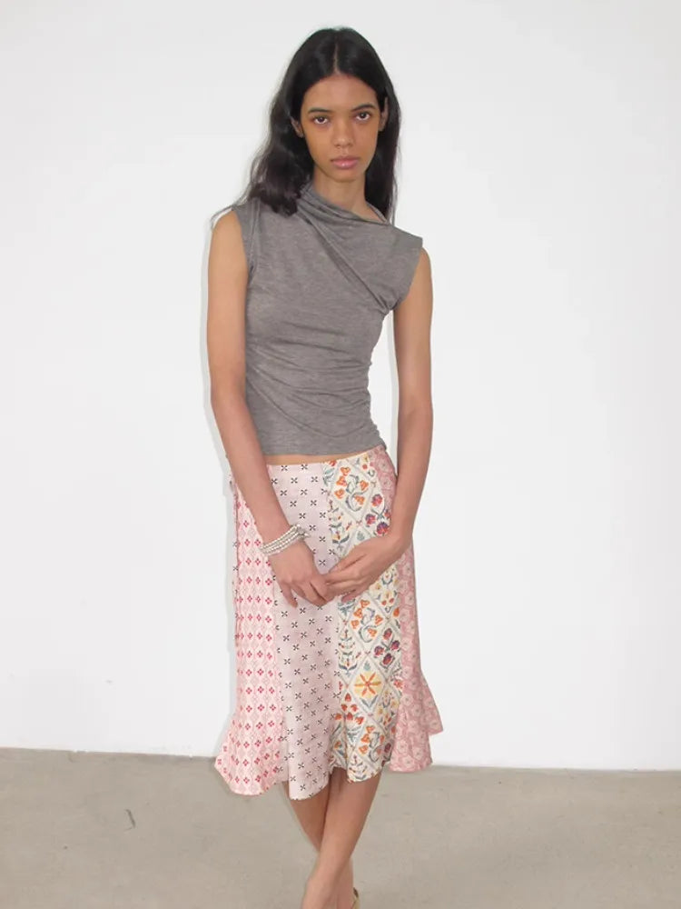 Romantic Patchwork Floral Mermaid Skirt For Women Knee Length Fashion Bottoms