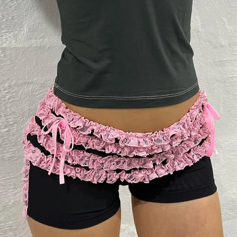 Fairycore Lace Trim Multilayer Shorts Kawaii